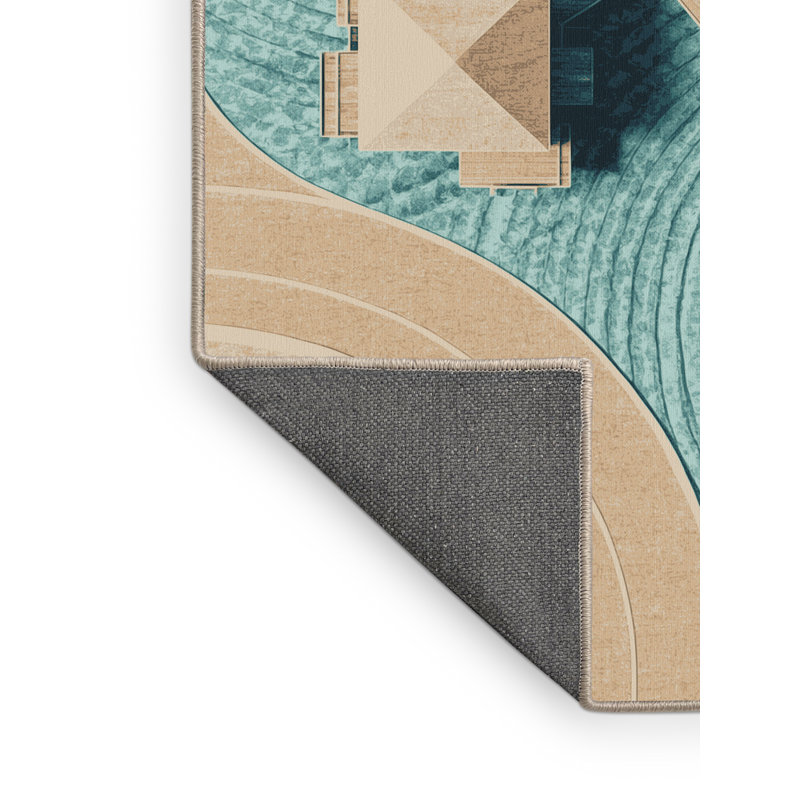 Soft Plush Beecher Tahiti Overwater Bungalows Posh & Luxe Arc Area Rug in Beige – Beige Binding, 4x6
