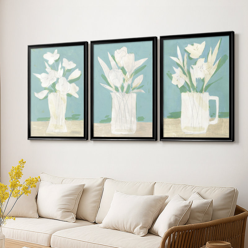 Mute Spring Arrangement I - Toile tendue avec châssis sur mesure - 3 pièces, Noir, H 21 po x l 30 po