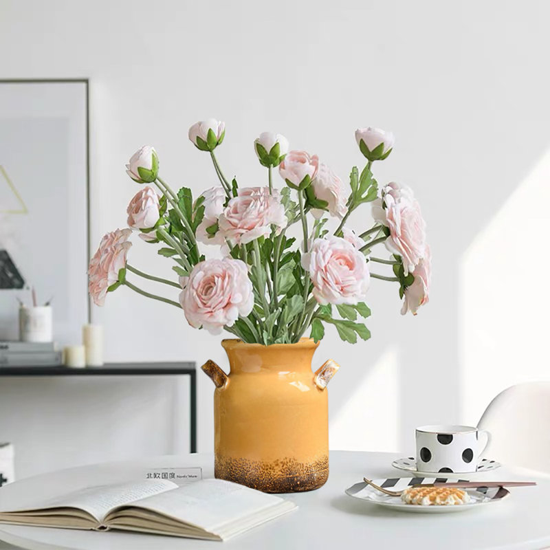 Vase de ferme rustique en céramique, vase à fleurs décoratif, vase Boho pour la décoration intérieure, Jaune
