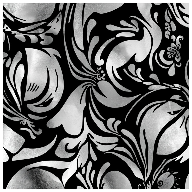 Tapisserie murale argentée et florale - Décoration murale florale, H 104 po x 88 avec 4 œillets