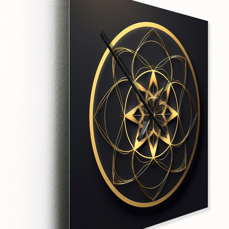 Sacred Geometry Seal In Gold On Black VII - Modern Geometric Wall Clock Oversized, 32" H x 24" W x 1" D