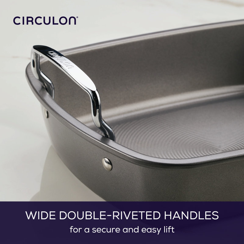 Circulon Total Bakeware Nonstick Roasting Pan / Roaster with Rack, 17-Inch x 13-Inch, Gray