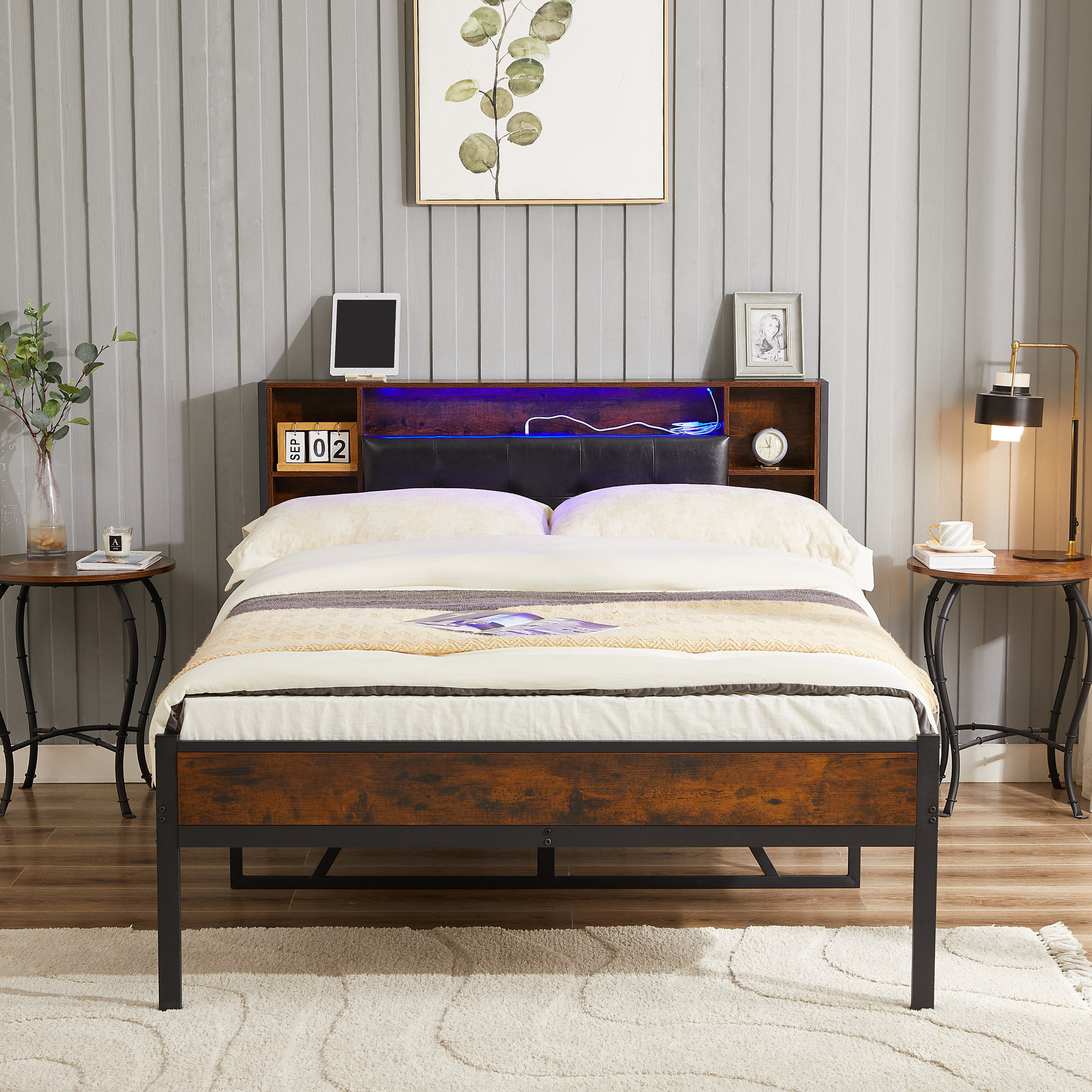 17 Stories Bed Frame With Storage Headboard/USB Charging Station | Wayfair