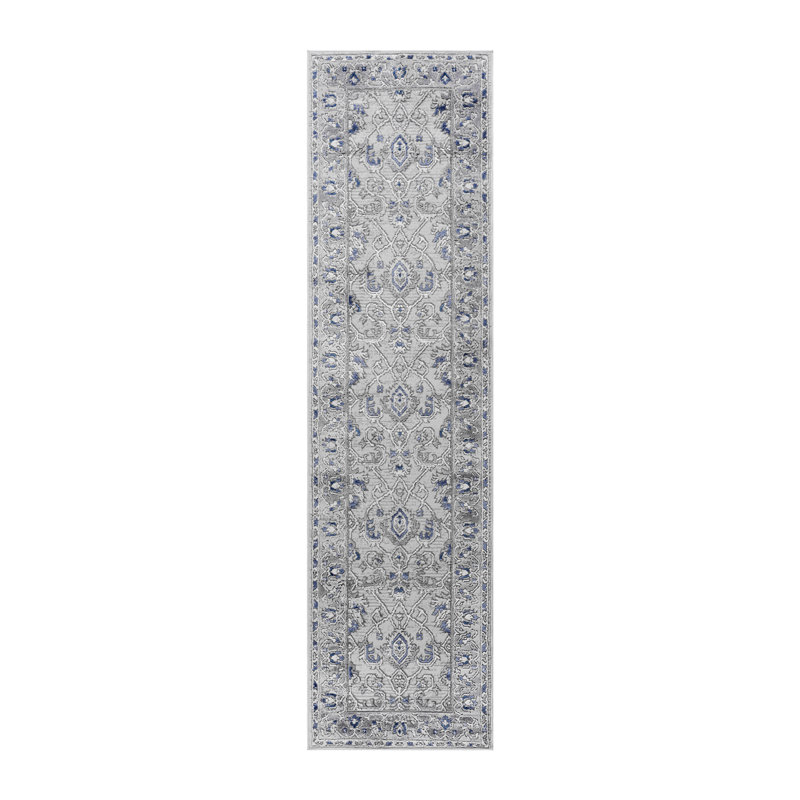 Tapis gris / bleu / oriental, Tapis de couloir 2 pi 2 po x 8 pi