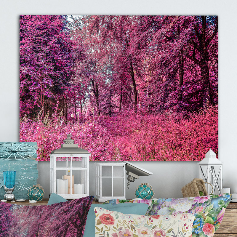 «Pink and Purple Fantasy Forest VII», reproduction sur toile flottante, H 16 po x l 32 po x P 1 po, Toile tendue