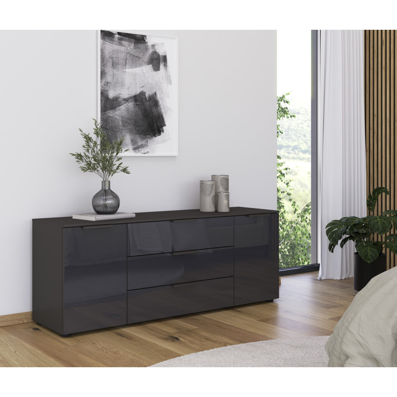 Flipp 3 - Drawer Chest of Drawers, Graphite/Glass Basalt