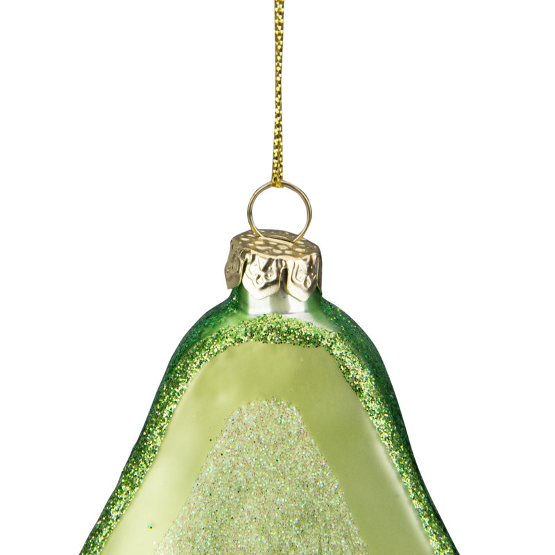 Ornement de Noël 4,5 po en verre vert et jaune avocat