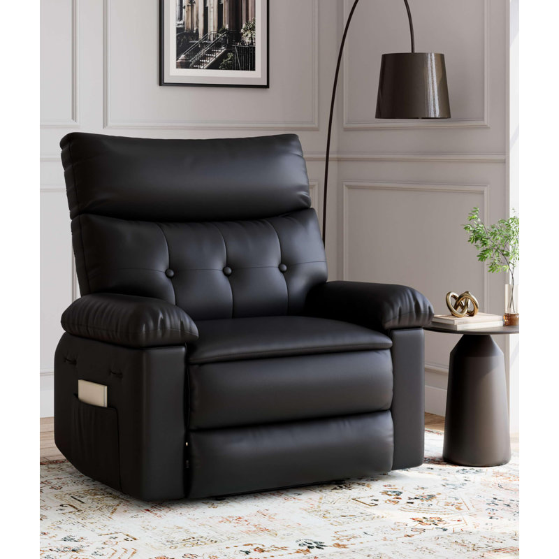 27'' Oversized Rocker Recliner Chair, PU Leather 360° Manual Rocker Swivel Recliner for Adults, Lazy Chair with 1.5X Sponge Comfort Arm and Back for Living Room, Bedroom