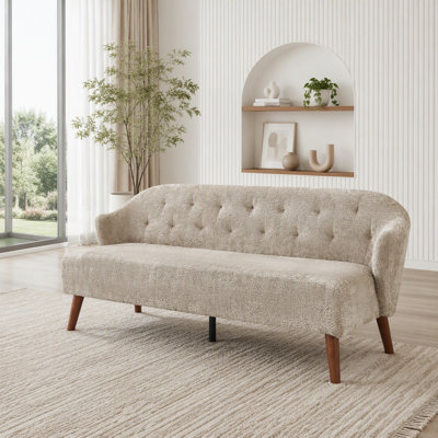 Canapé Mid-Century 3 places avec dossier capitonné et tissu moelleux