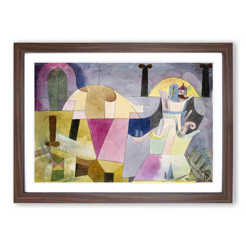 Black Columns in a Landscape by Paul Klee - Picture Frame Painting, 27cm H x 36cm W x 2cm D, Walnut Framed