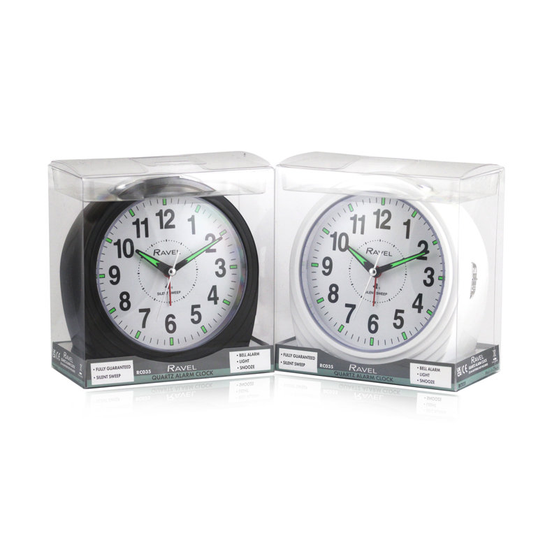 Analogue Quartz Movement / Crystal Alarm Tabletop Clock, White