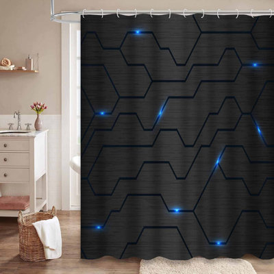 Rideau de douche futuriste bleu foncé sans couture avec 12 crochets