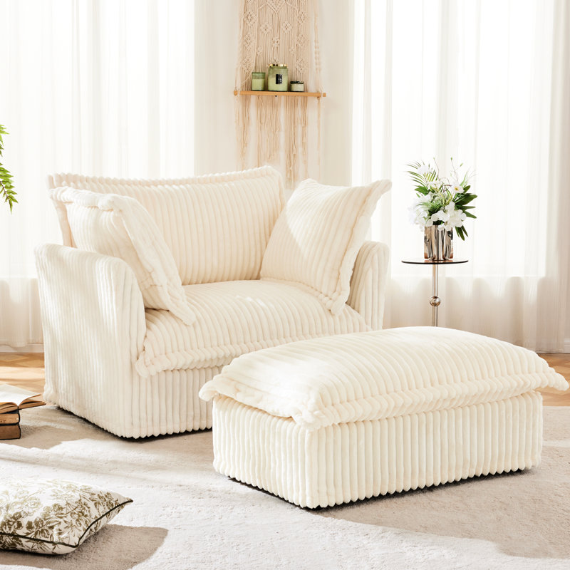 Fauteuil d'étude avec fauteuil confortable crème, Velours côtelé crème