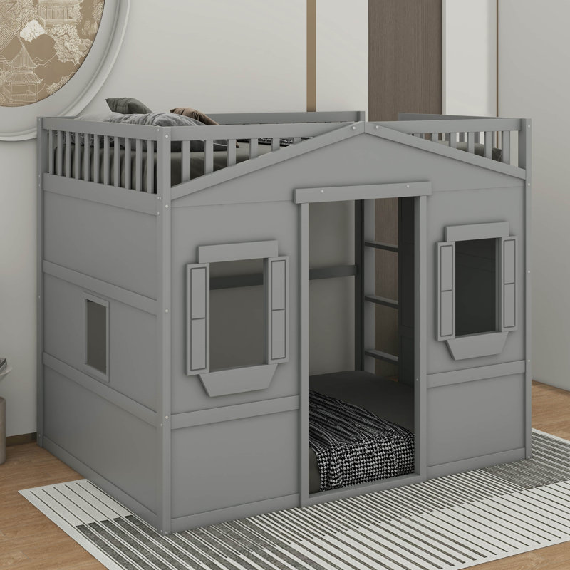 Lit mezzanine double avec échelle, Gris