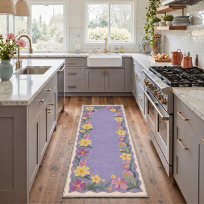 Tapis d'intérieur lavable à la machine mauve / jaune / beige avec envers antidérapant Verdant