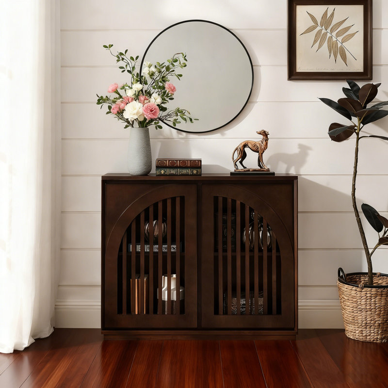 Sideboard Cabinet with 2 Outlet Holes, Buffet Cabinet with Storage, Narrow Side Cabinet for Living Room Entryway Hallway Kitchen