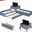 Lit simple en L gris avec rangement et bureau - construction, option de lit gigogne, lit superposé et bureau