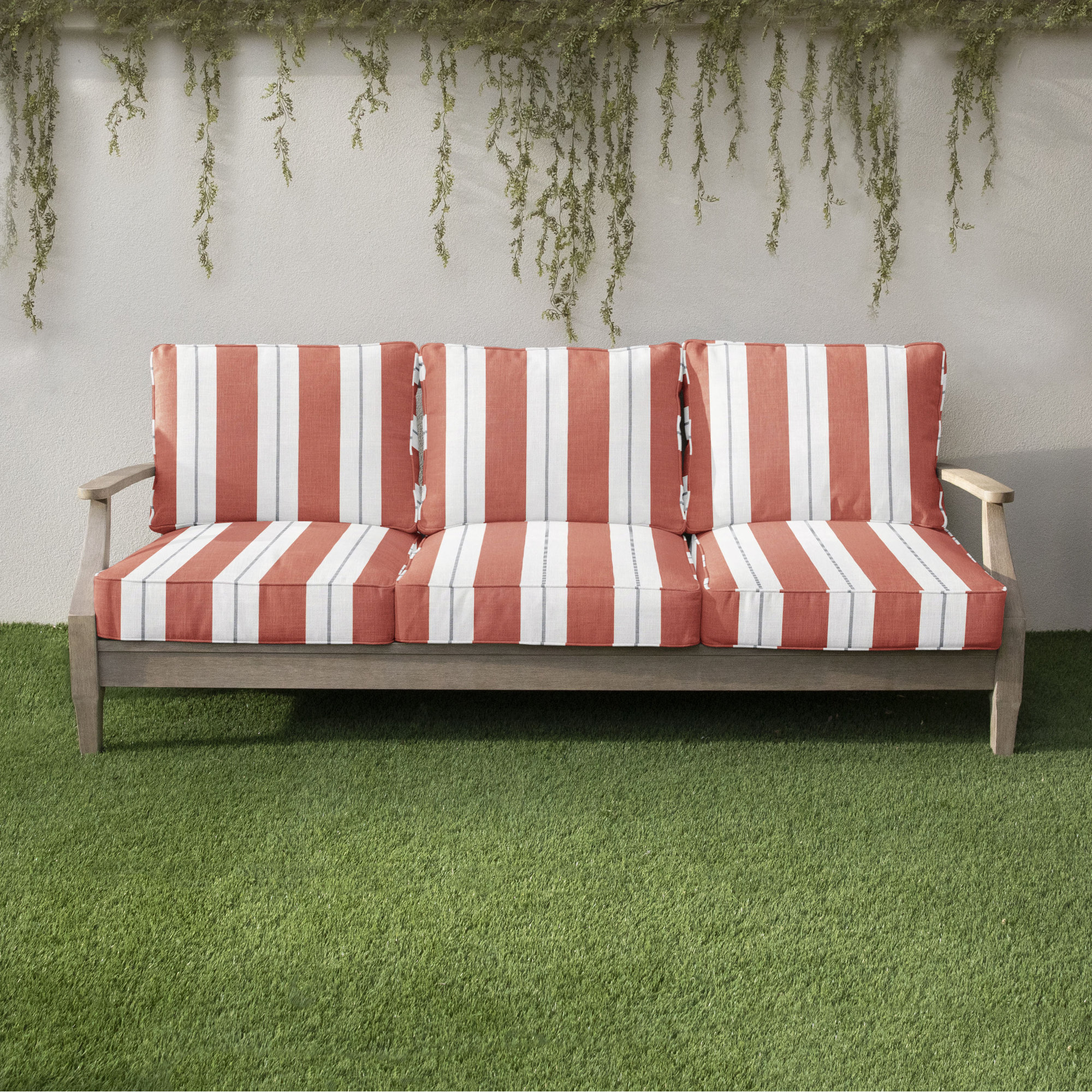 Deana Indoor/Outdoor Sunbrella Seat/Back Cushion, 27" W x 30" D, Navy Stripe Sunbrella®