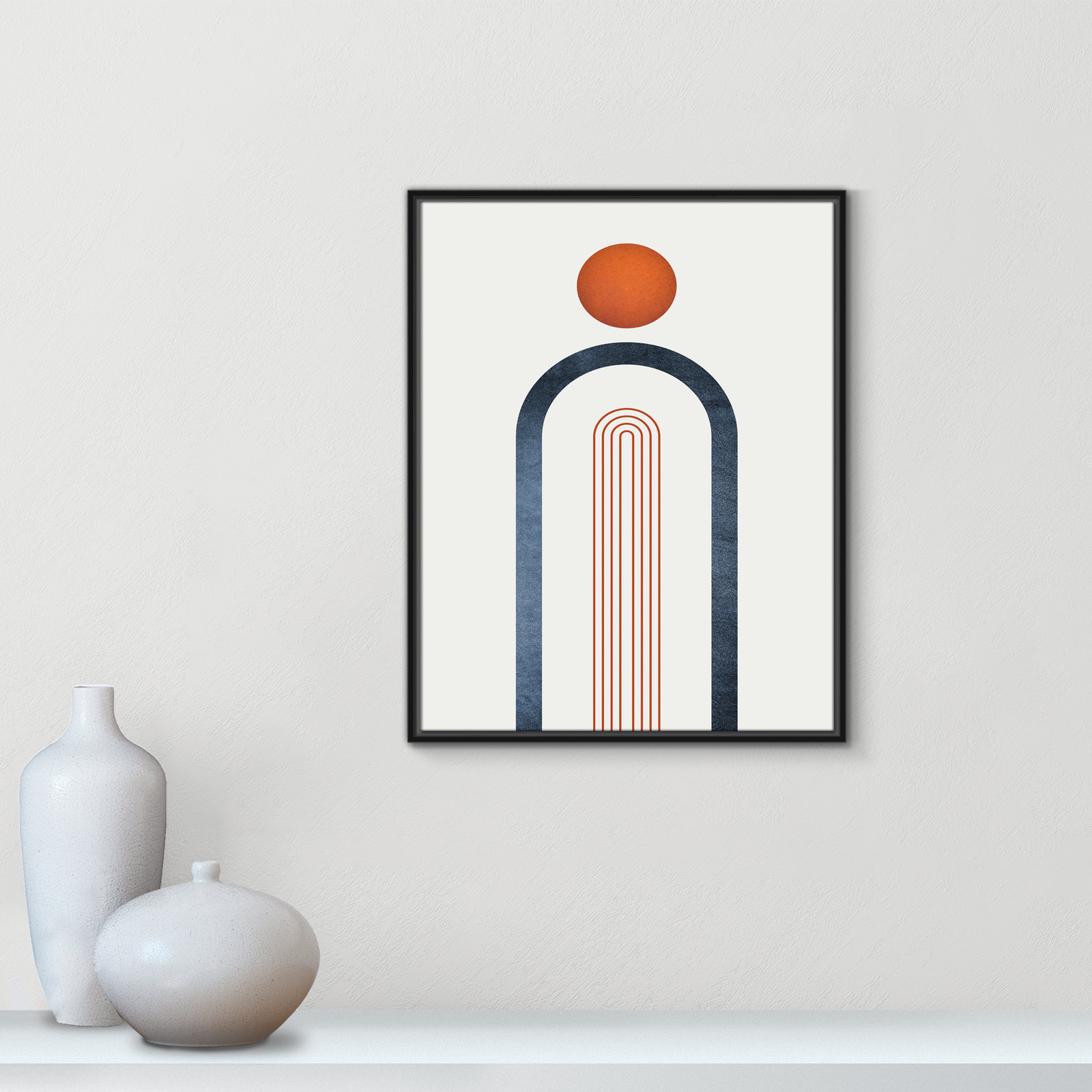 Maguire "Minimalist Midcentury Orange Navy I" Print, 29.5" H x 23.5" W x 2" D, Black Framed
