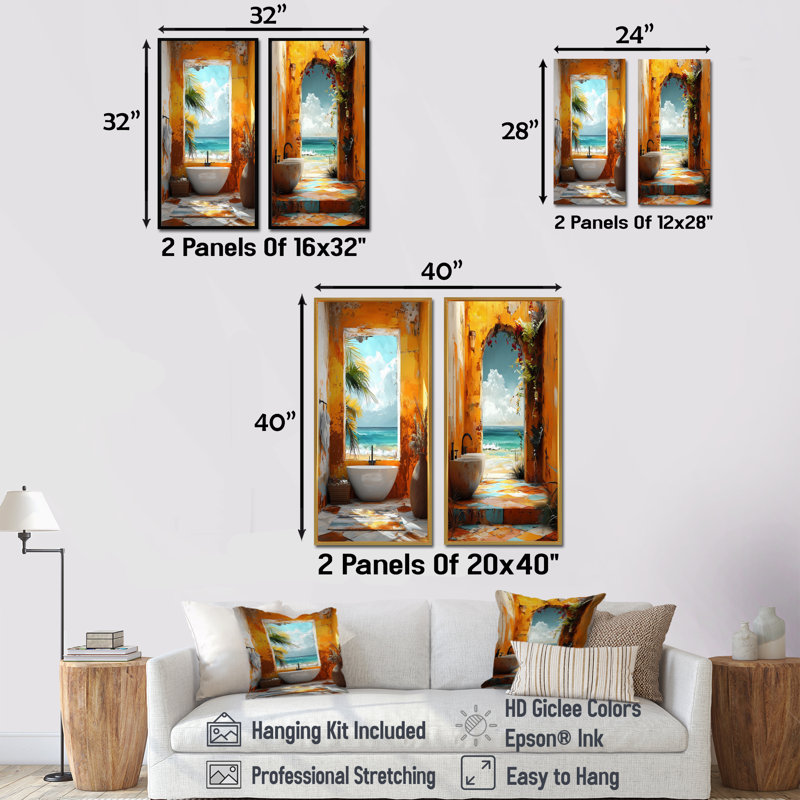 Ensemble de 2 pièces d'art mural jaune et bleu, H 28 po x l 24 po, Toile tendue