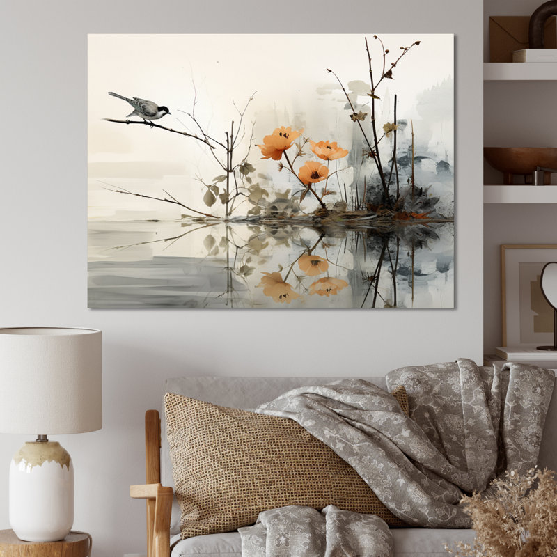 «Asian Art Sumi Bird Serenity XVIII», reproduction d'art sur toile, H 12 po x l 20 po x P 1 po, Toile tendue