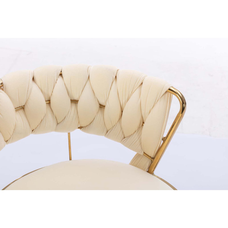 Ensemble de 2 tabourets de bar avec repose-pieds chromé et base pivotante réglable en velours, Crème, crème