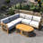 L-Shape 4-Seat Solid Acacia Modular Sofa Set With Oval Coffee Table
