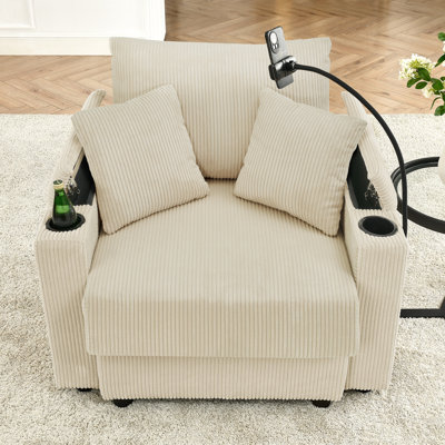 Fauteuil d'appoint beige avec organisateur d'accoudoirs et coussin de 8 po confortable pour porte-revues de salon