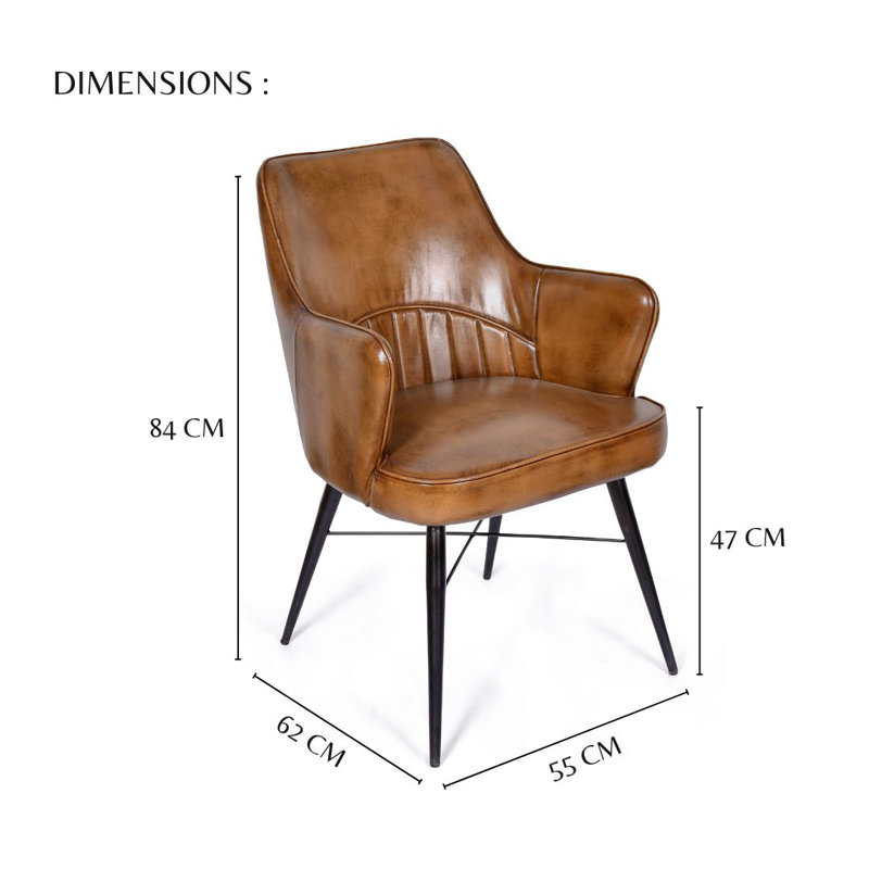 47cm H Genuine Leather Upholstered Dining Chair, Brown