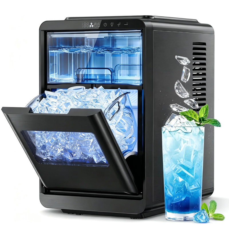 Machine à glaçons portable COWSAR en forme de croissant, machine de comptoir de 12 kg/24 h avec autonettoyage, affichage DEL, minuterie et épaisseur de glace réglable pour la maison, la cuisine et le bureau.