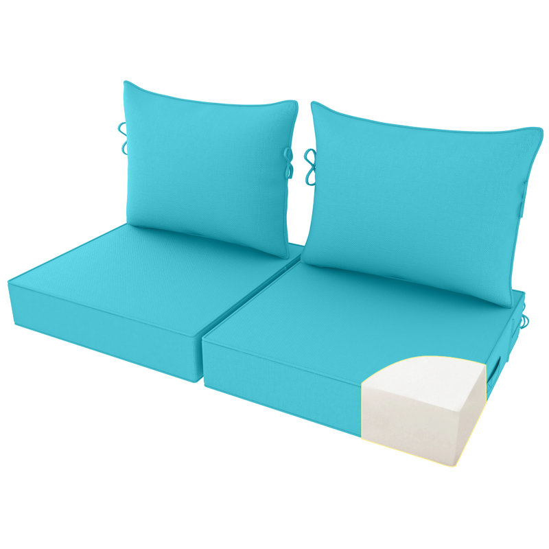 24“x24" Patio Furniture Cushions Set Of 2, Fade Resistant Outdoor Seat Cushions For Seat Patio Chairs, Conversation Sets, Rattan Furniture, Lake Blue