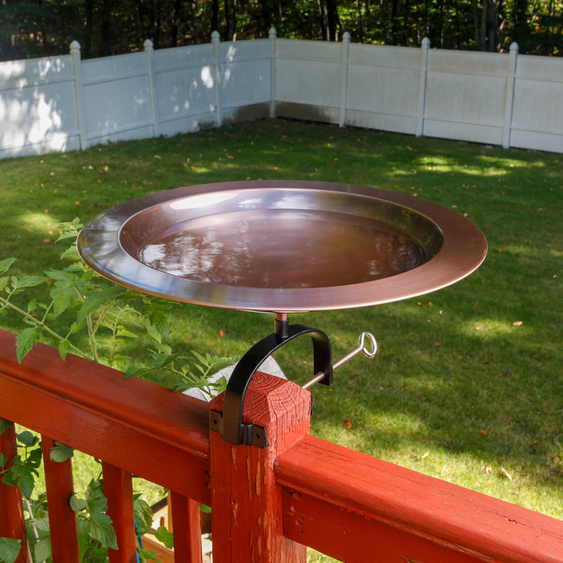 18" Antique Copper Birdbath with Wrought Iron Stand