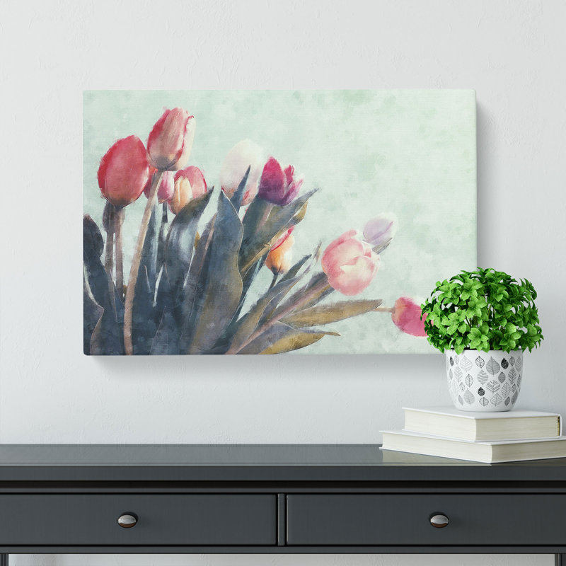 Bunch Of Pink Tulips Painting - Wrapped Canvas, 60cm H x 91cm W x 3cm D