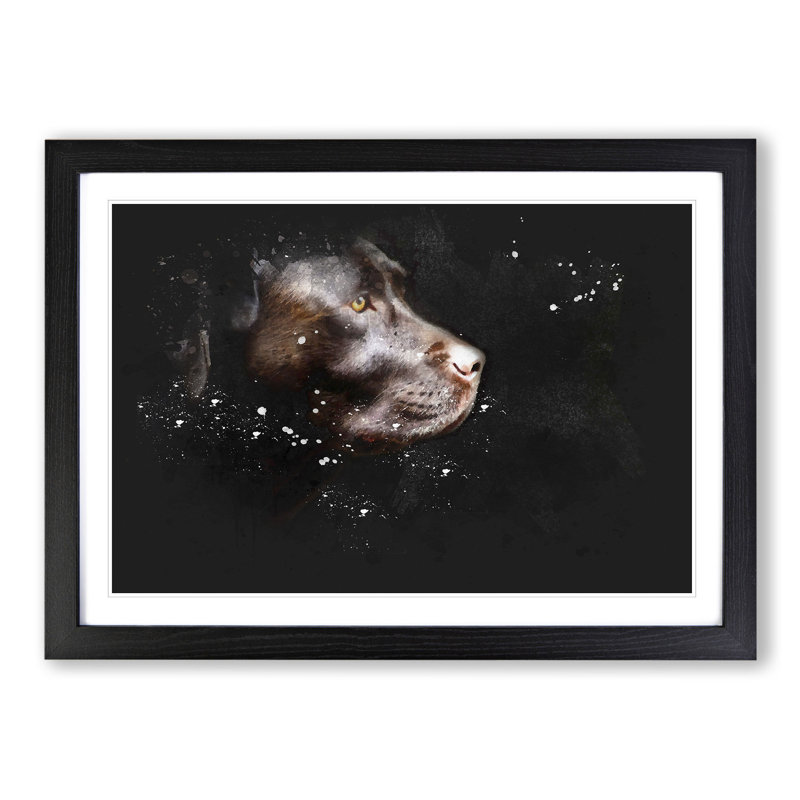Chocolate Labrador Dog - Picture Frame Painting, 65cm H x 90cm W x 2cm D, Black Framed