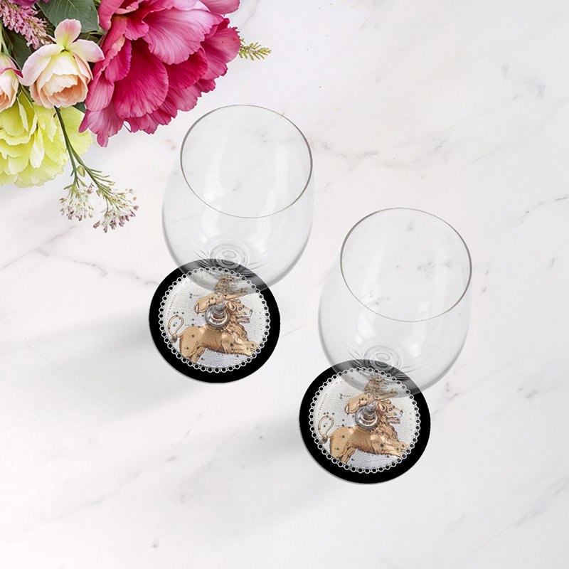 Sous-verres ronds Zodiac Leo, Noir
