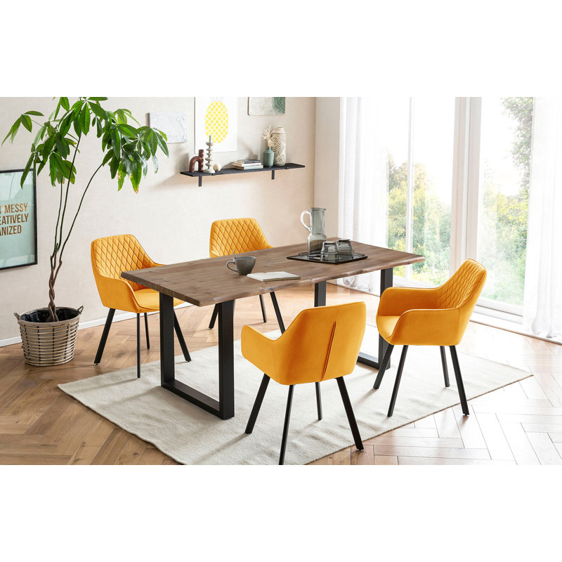 4 - Person Dining Set, 75cm H x 180cm W x 90cm D, Walnut/Yellow/Black, Black/Yellow/Walnut