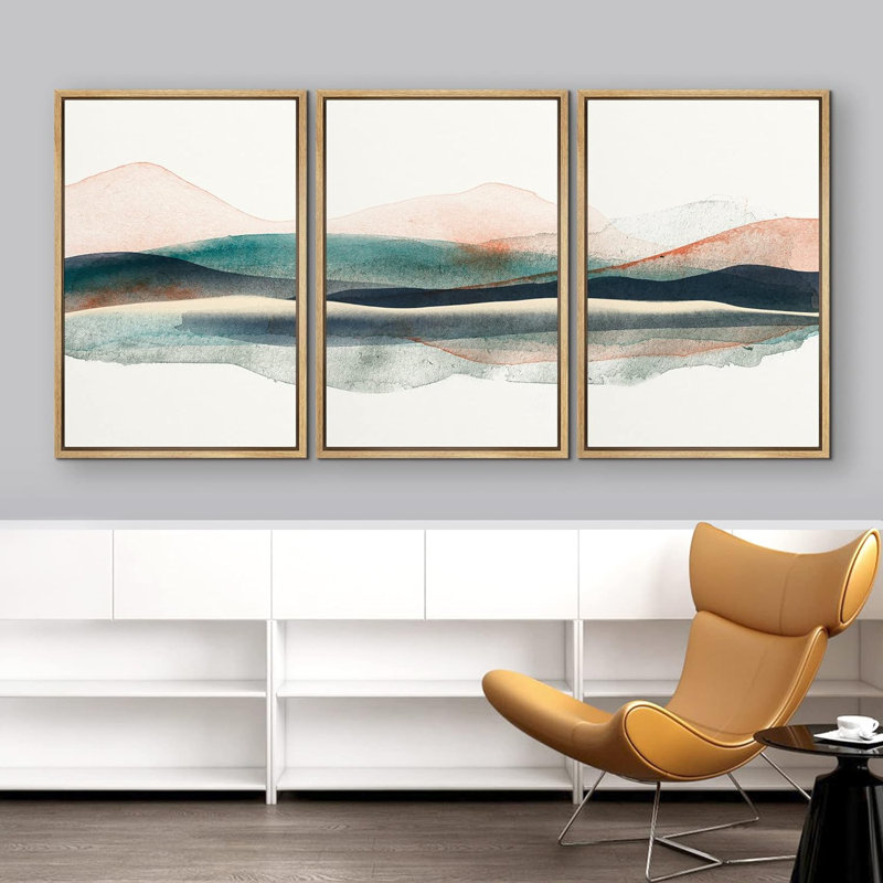 «Abstract Mountains Modern Art Landscape Pastel», cadre flottant sur toile 3 pièces