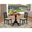 L'ensemble de table de salle à manger 3 pièces comprend une table de cuisine ronde avec piédestal et 2 chaises de salle à manger rembourrées en tissu de lin, 30 po x 30 po, noir et cerise-733257093-733257094-725922595