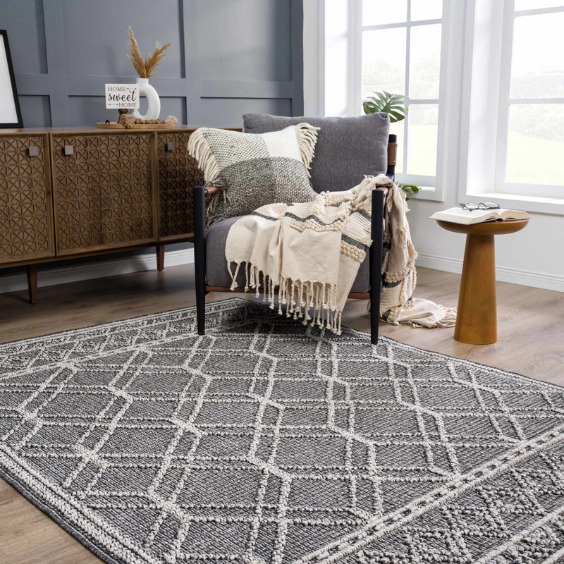 Janyssa Geometric Outdoor Gray Area Rug, Rectangle 6'7" x 9'