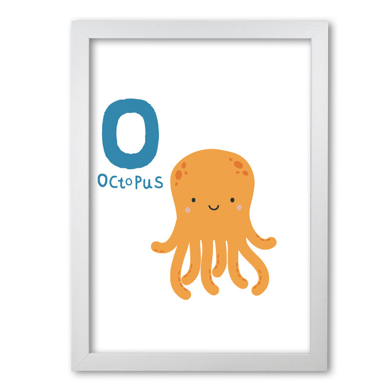 Alphabet Animals, O Is For Octopus - Print, White Grain Frame, 42 cm H x 30 cm W x 5 cm D