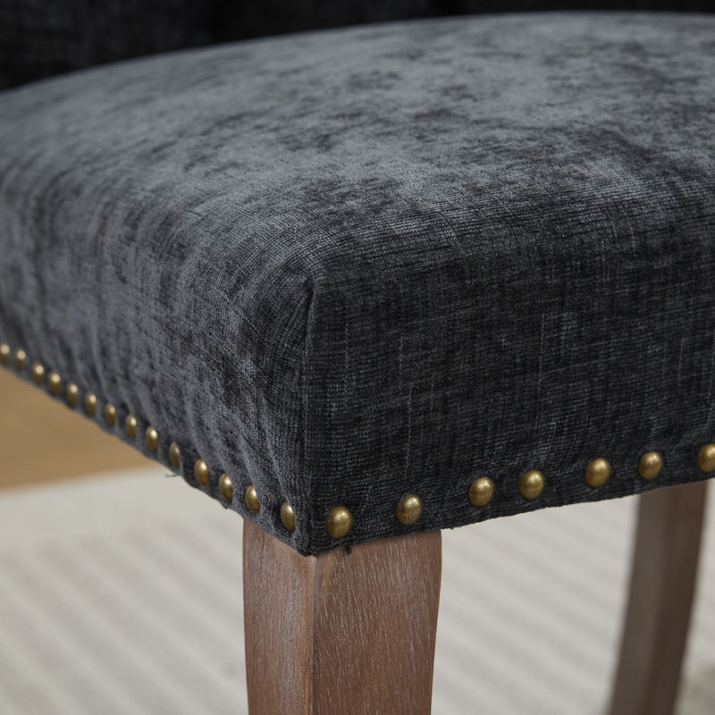 Upholstered Chenille Fabric Accent Dining Chair, Black