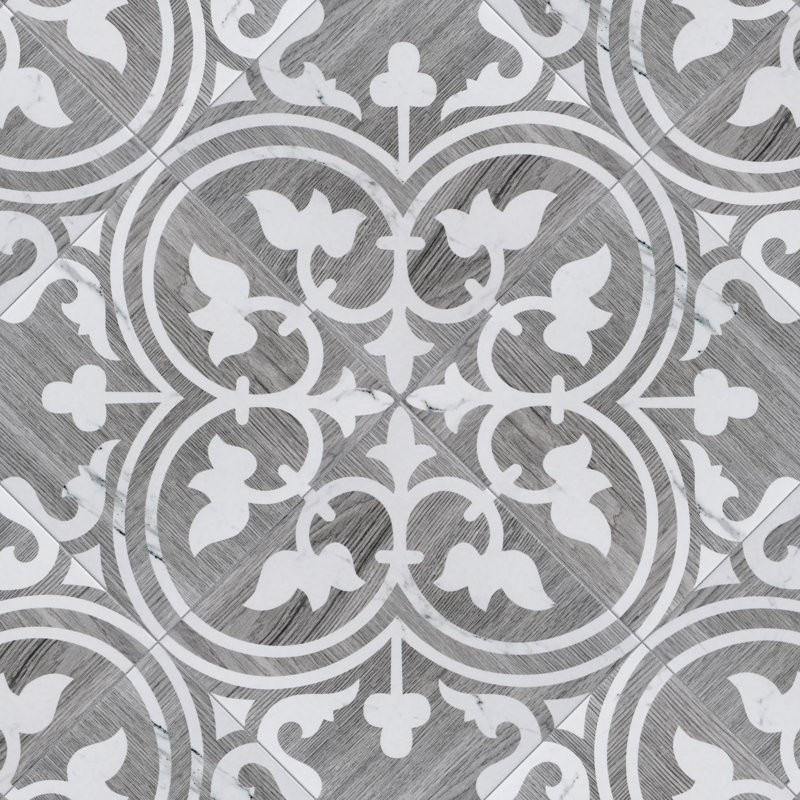 Llama Arte Loire Verso 10" x 10" Porcelain Patterned Wall & Floor Tile, Silver Smoke