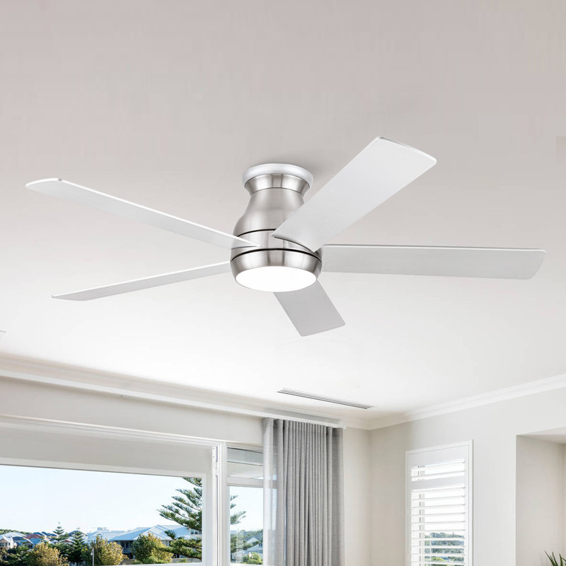 Ventilateur de plafond 52 po à profil bas en nickel brossé avec pales argentées