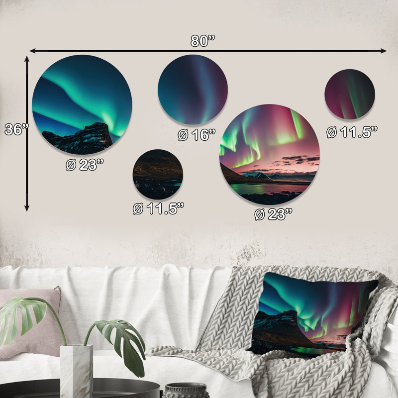 Ensemble de 5 décorations murales 5 lumières du nord reflétées sur l'eau III