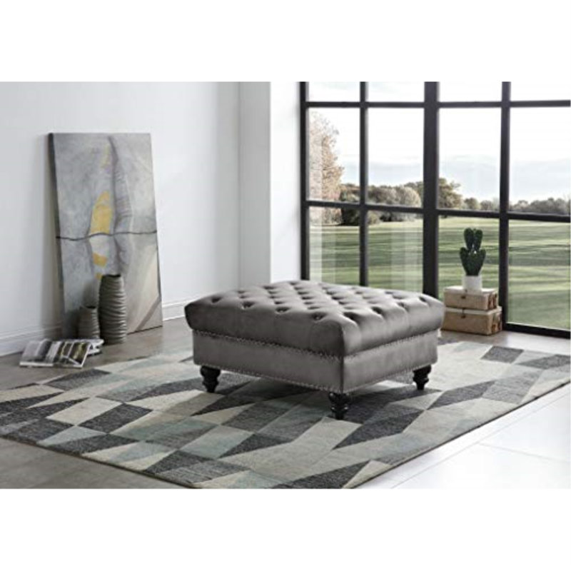Nola Velvet Ottoman, Dark Gray