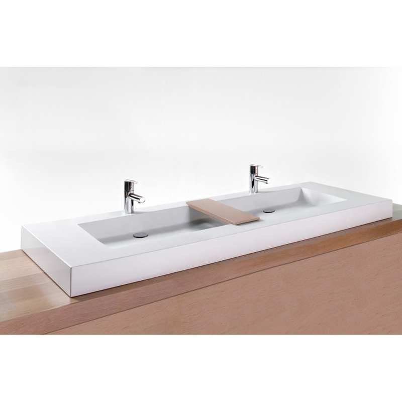 72" Cube Collection Trough Lavatory, 4" Height	, Satin Brass, High Gloss White, Single