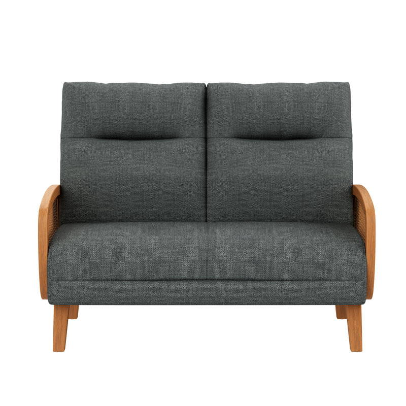 46.5" Upholstered Loveseat Sofa With Rattan Arms, Gray