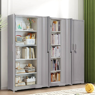 Armoire de rangement en métal 71 po avec portes verrouillables et 4 tablettes réglables, armoire en acier robuste pour garage, buanderie, bureau ou entrepôt, gris