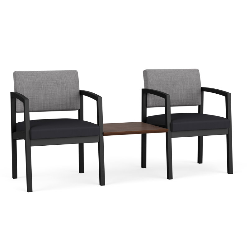 Structure en tandem 2 places avec table centrale Lenox, Noir, Riftwood Walnut, Chambray Grey/Patriot Plus Black