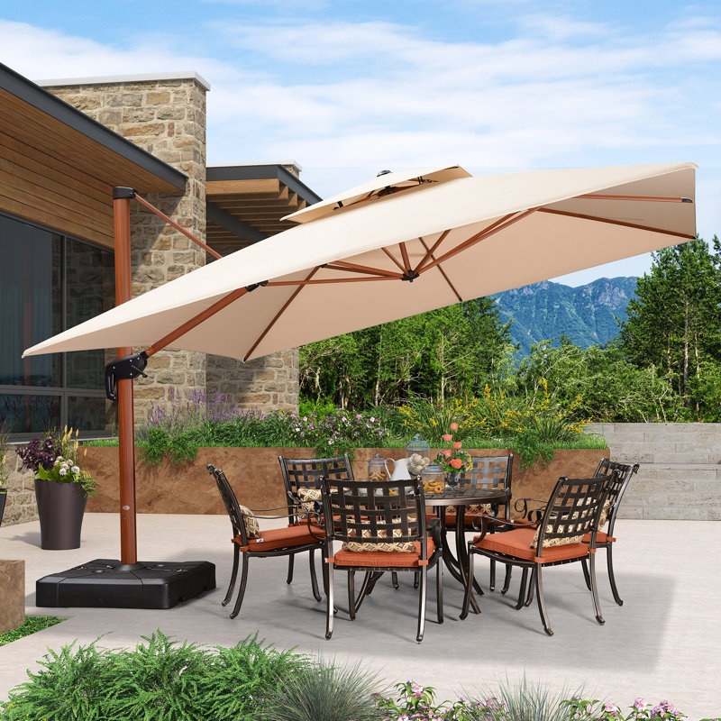 Grand parasol carré en porte-à-faux pour l'extérieur, H 108 po x l 144 po x P 144 po, Beige